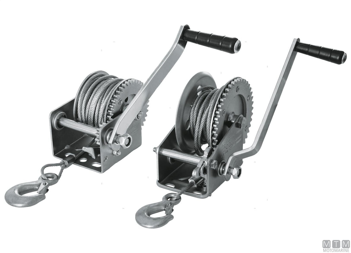 Manual trailer winch with cable and hook, 525 kg pull - original photo Motomarine Srl