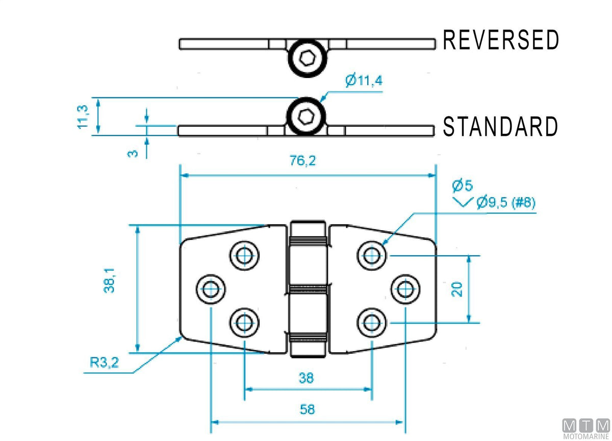 ROCA friction hinge 38x76 mm in stainless steel 316 - original photo Motomarine Srl