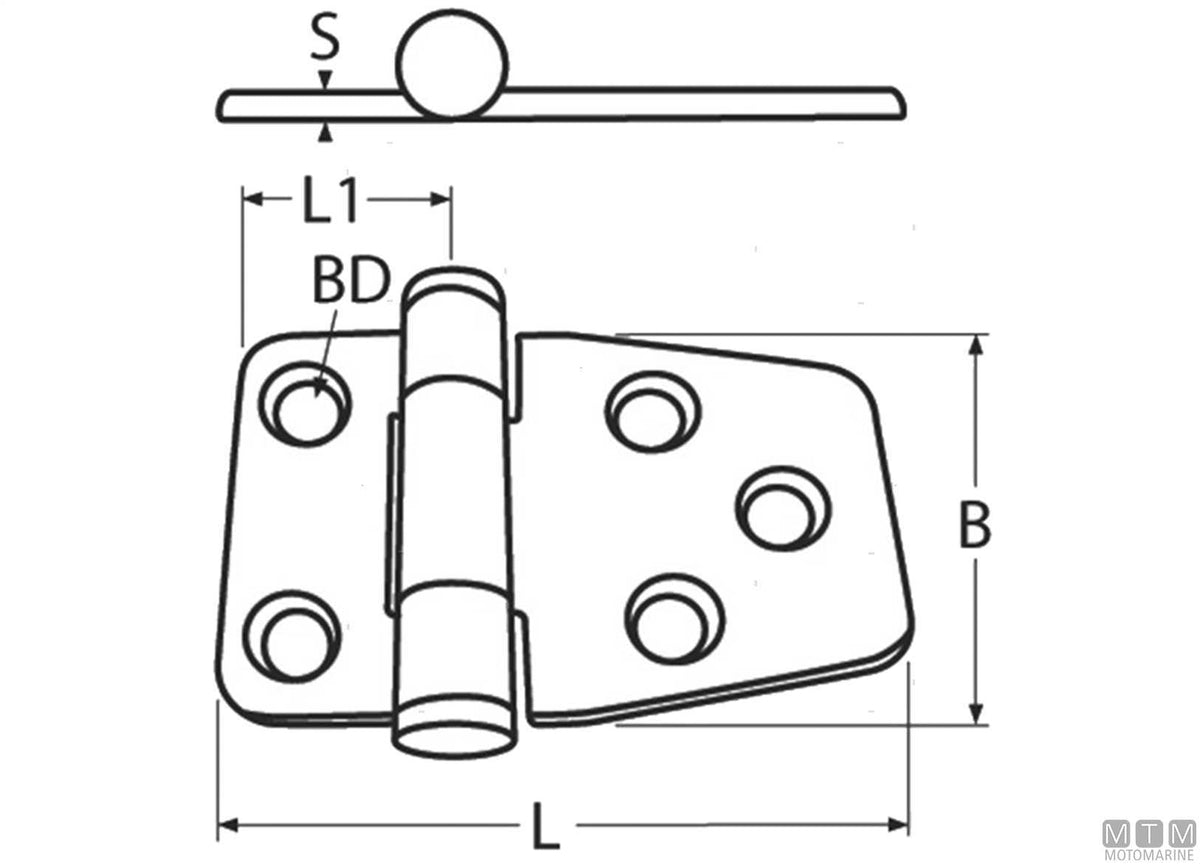 MTECH asymmetric friction hinge 42x57 mm in stainless steel 316 - original photo Motomarine Srl