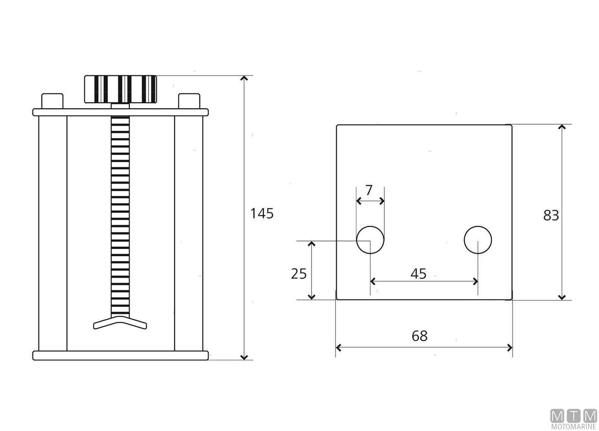 Wing tilting chain bow roller 490 mm, stainless steel 316 - original photo Motomarine Srl