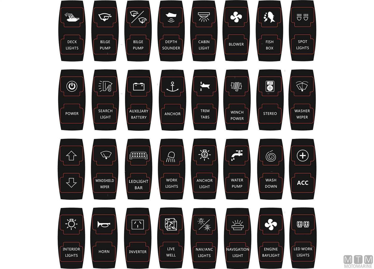 Rocker switch label ON-OFF 5 terminals - original photo Motomarine Srl