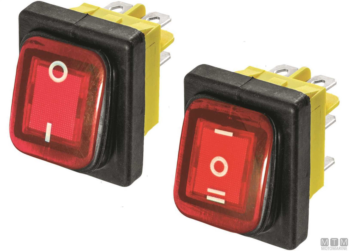 Red ON-OFF rocker switch 20 A 4 terminals - original photo Motomarine Srl