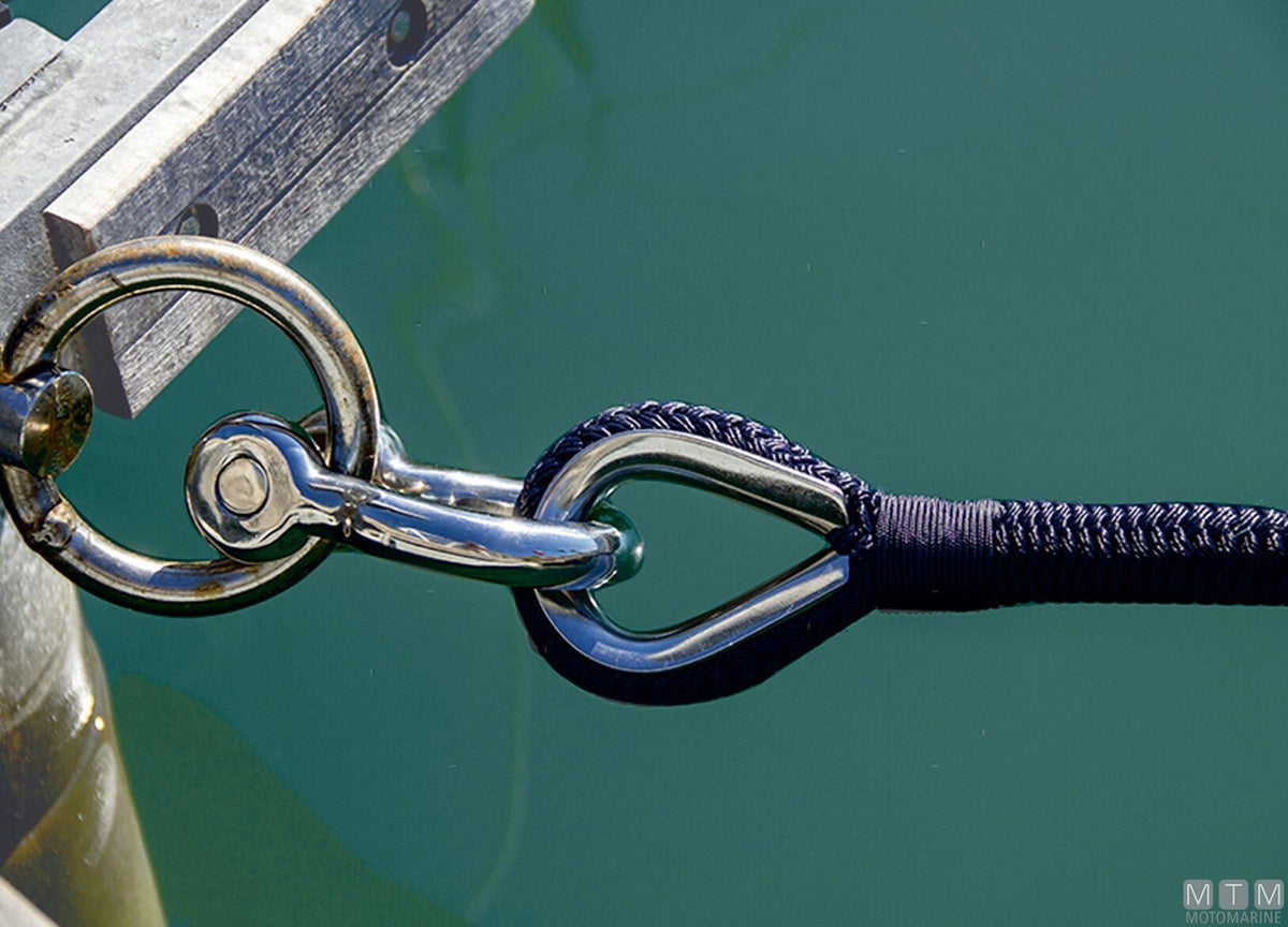 Navy blue 16-strand mooring braid with stainless steel thimble Ø12 mm, 8 m - original photo Motomarine Srl