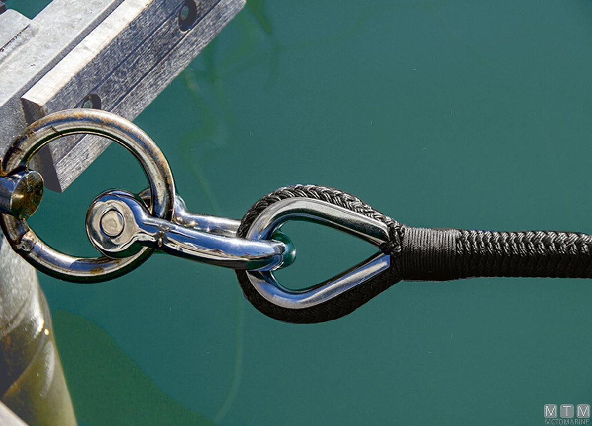 16-strand black mooring braid with stainless steel thimble Ø10 mm 6 m - original photo Motomarine Srl