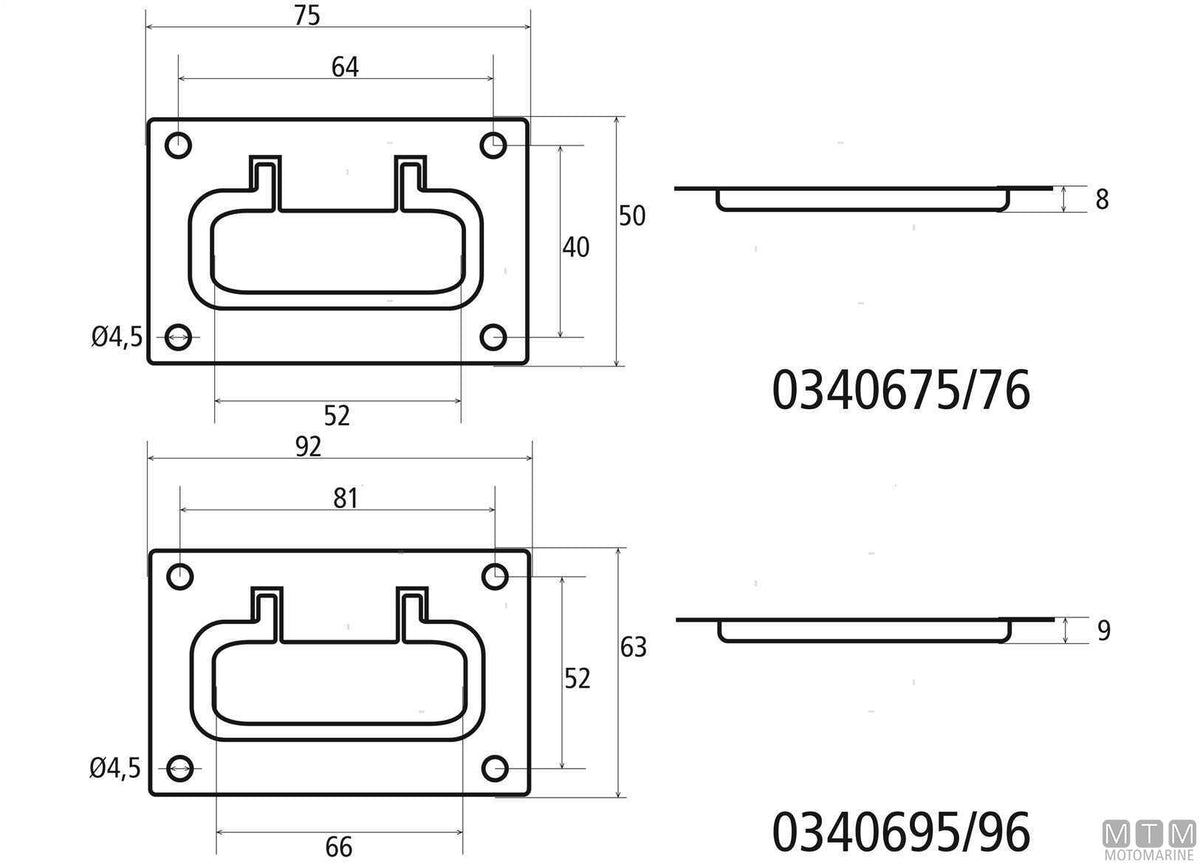 Recessed handle 74x50 mm in polished brass - original photo Motomarine Srl