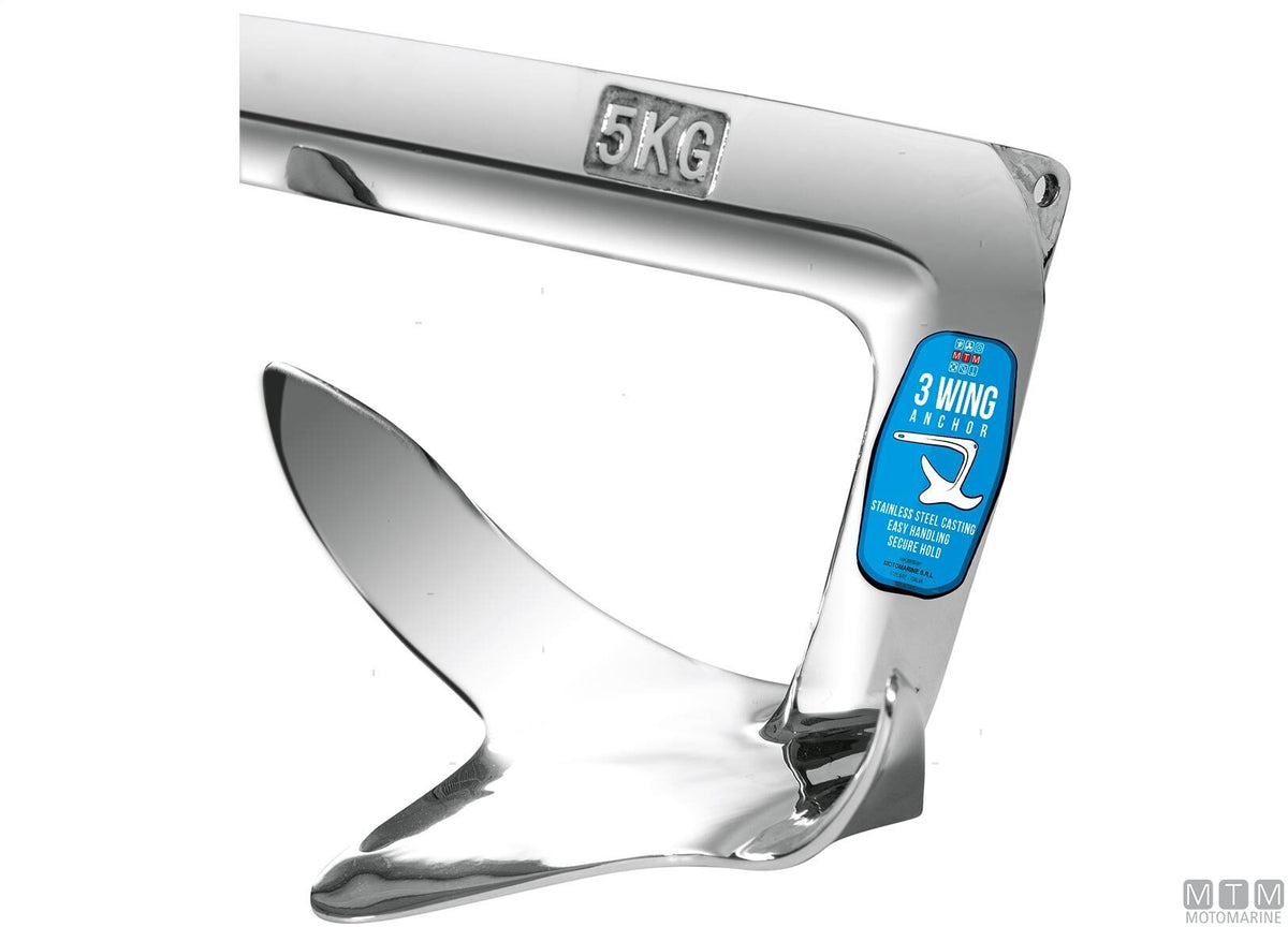 3-Wing anchor 30 kg stainless steel 316 - original photo Motomarine Srl