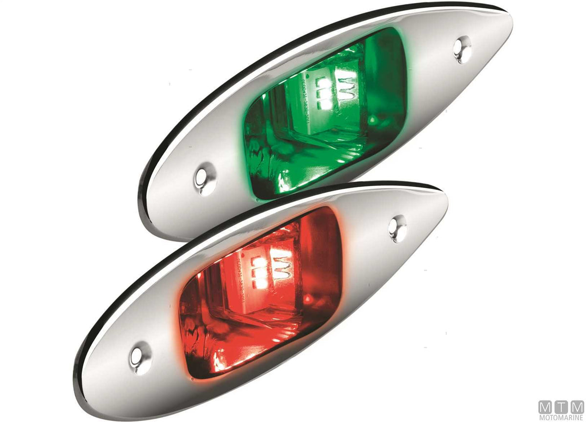 Pair of red and green stainless steel bow side navigation lights - original photo Motomarine Srl