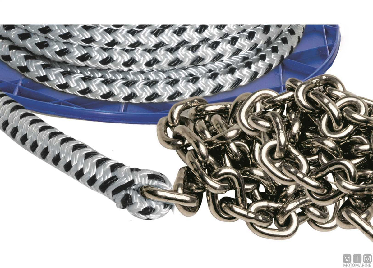 Polyester braid Ø12.6 mm 40 m + stainless steel chain Ø6 mm 10 m - original photo Motomarine Srl