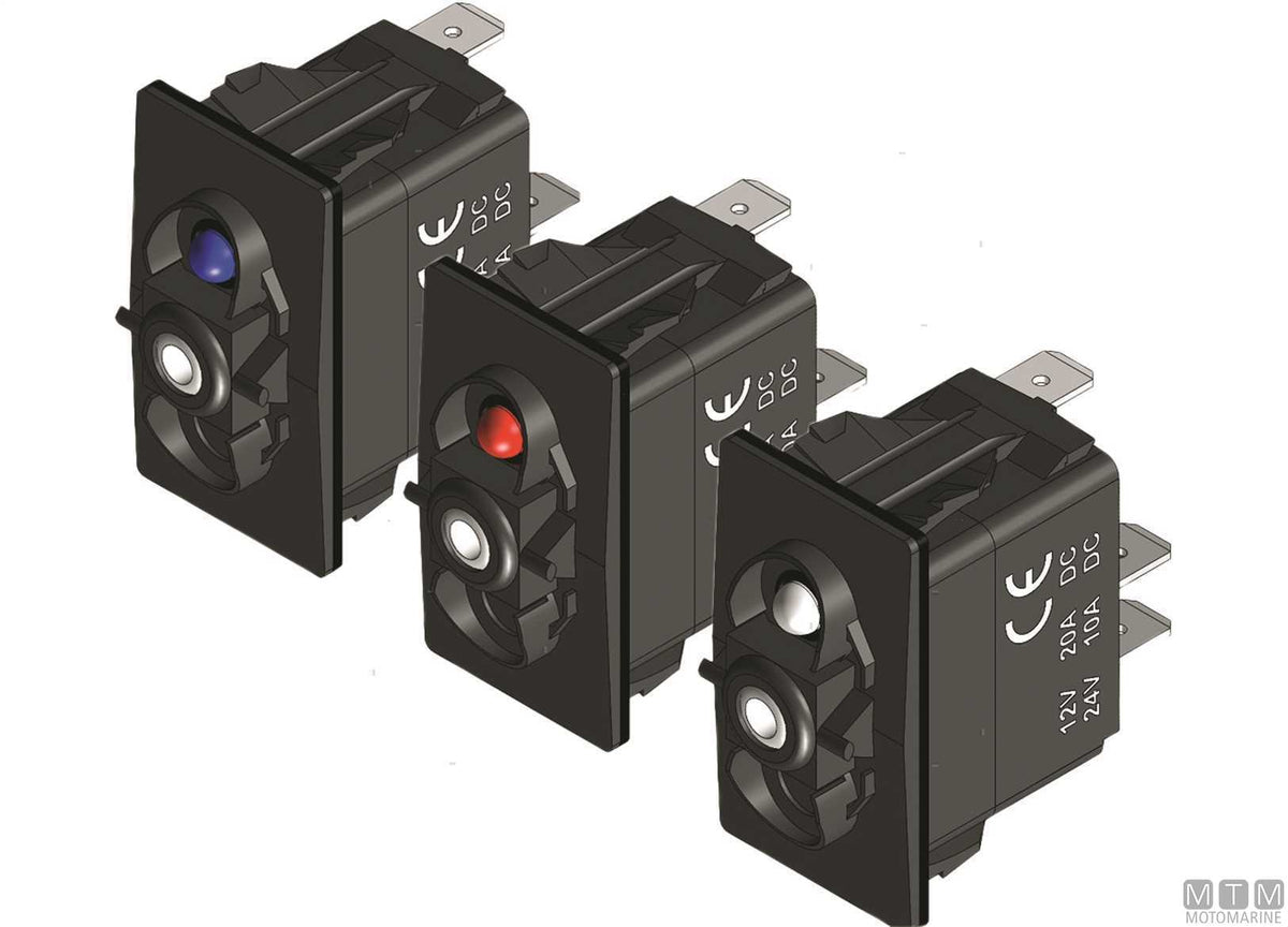 Switch (ON)-OFF 1 white LED 5 terminals - original photo Motomarine Srl