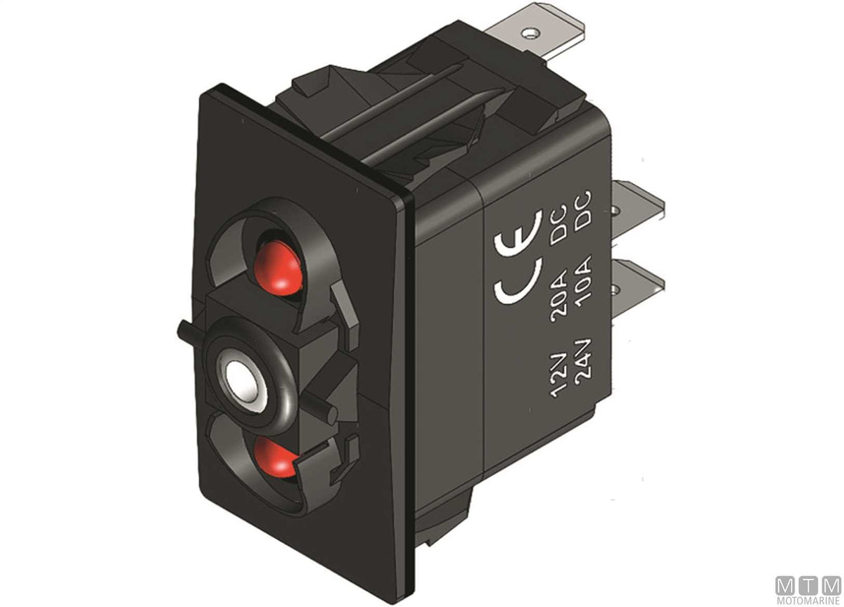 Switch (ON)-OFF-ON 2 red LEDs 7 terminals - original photo Motomarine Srl