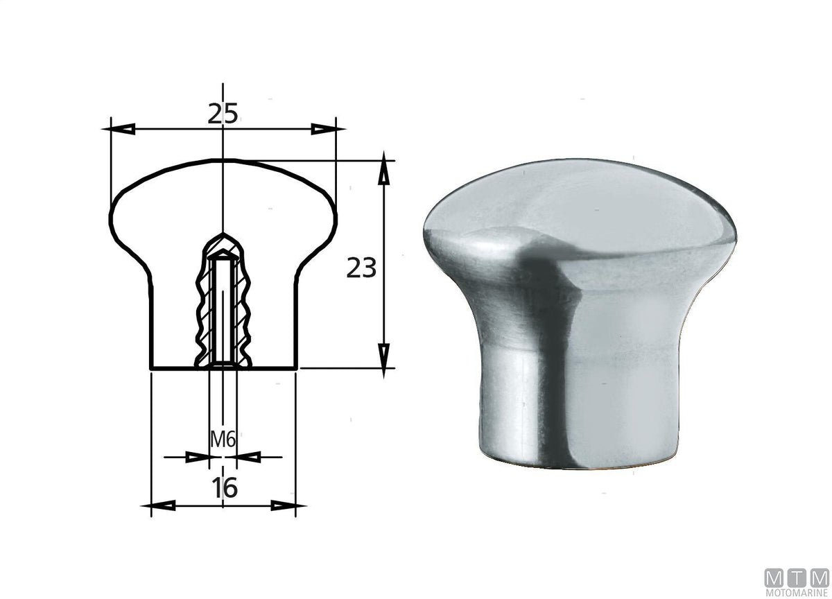 Knob Ø25 mm in chrome-plated brass - original photo Motomarine Srl