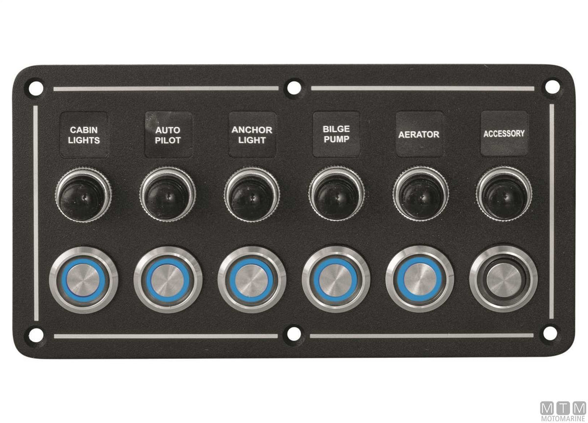 Aluminium panel with stainless steel push-buttons, 4 positions, 125x95 mm - original photo Motomarine Srl