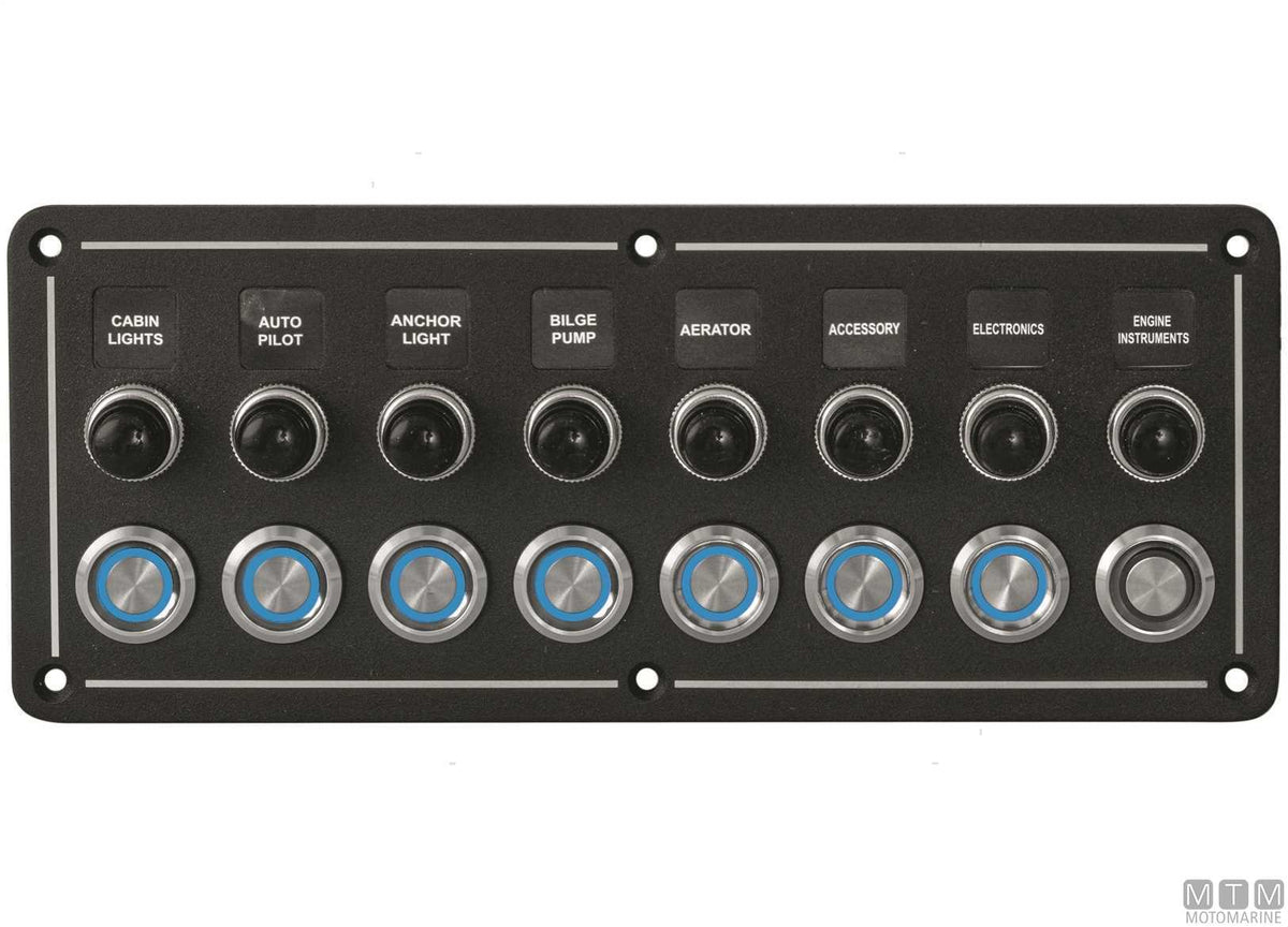 Aluminium panel with stainless steel push-buttons, 4 positions, 125x95 mm - original photo Motomarine Srl