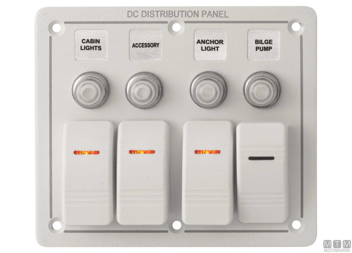 White aluminium panel with rocker switches, 8 positions - original photo Motomarine Srl