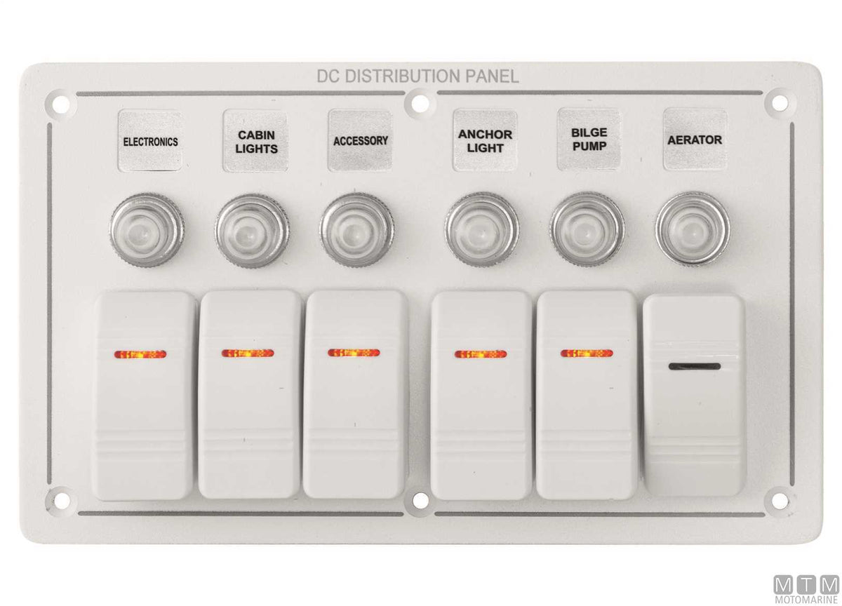 White aluminium panel with rocker switches, 5+1 positions - original photo Motomarine Srl