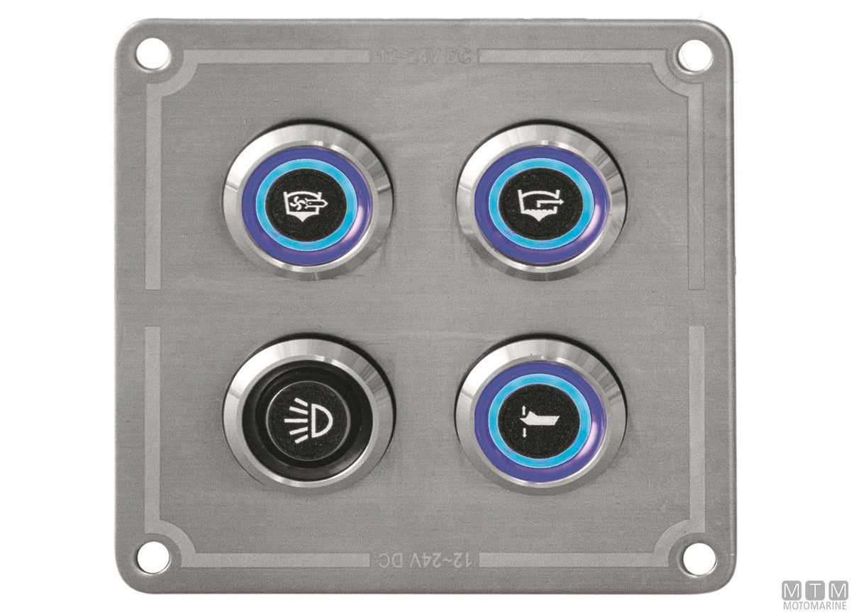 Stainless steel panel with stainless steel push-button switches, 6 positions, 80x110 mm - original photo Motomarine Srl