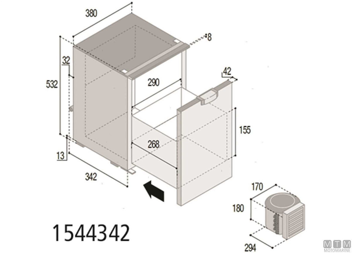 Drawer fridge 42 L VF C42DW grey, external compressor - original photo Motomarine Srl