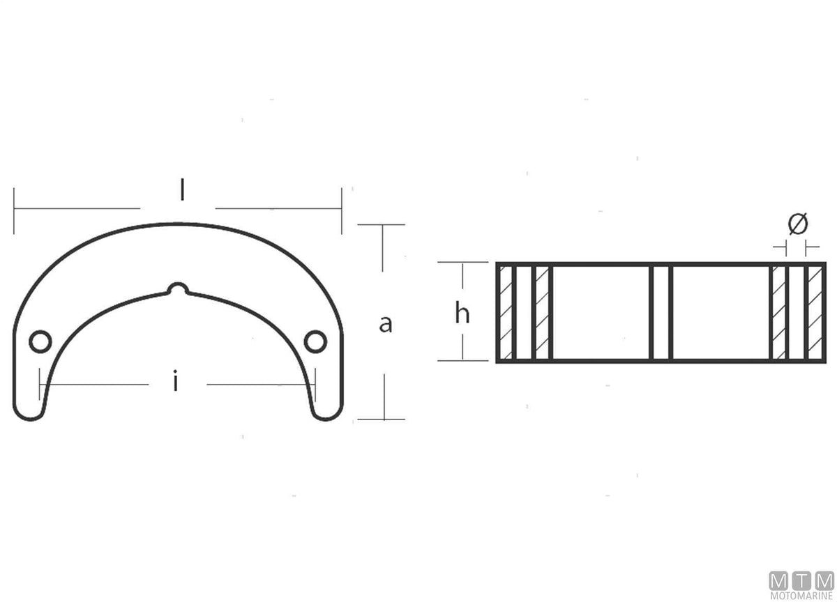 1/2 collar anode John/Evin 35/75 in zinc - original photo Motomarine Srl