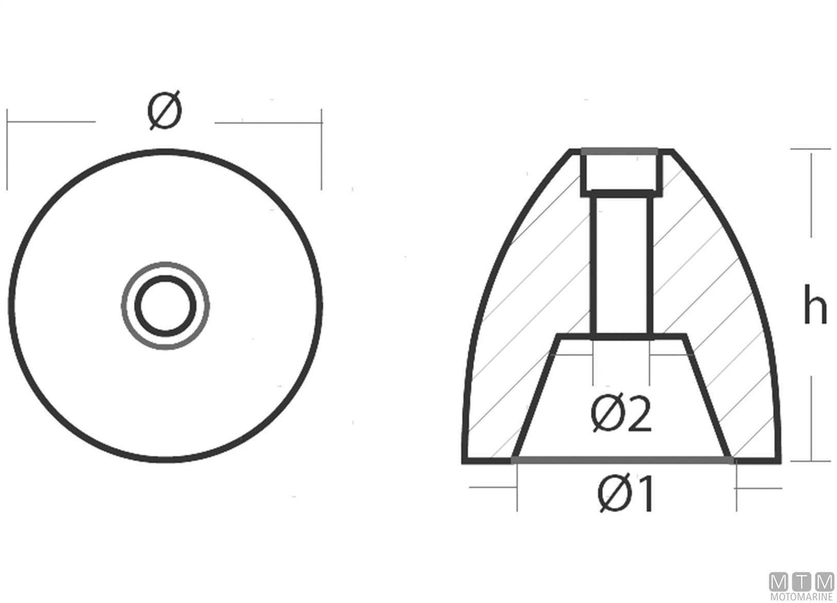 Nose cone anode for cap Ø35 mm zinc - original photo Motomarine Srl