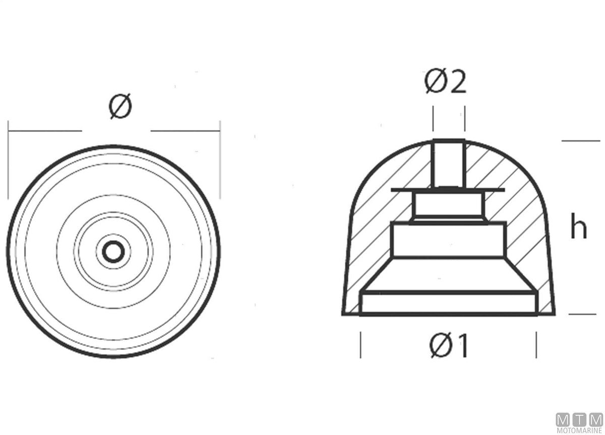 Ogive anode with stainless steel insert BCS Ø68 mm in zinc - original photo Motomarine Srl