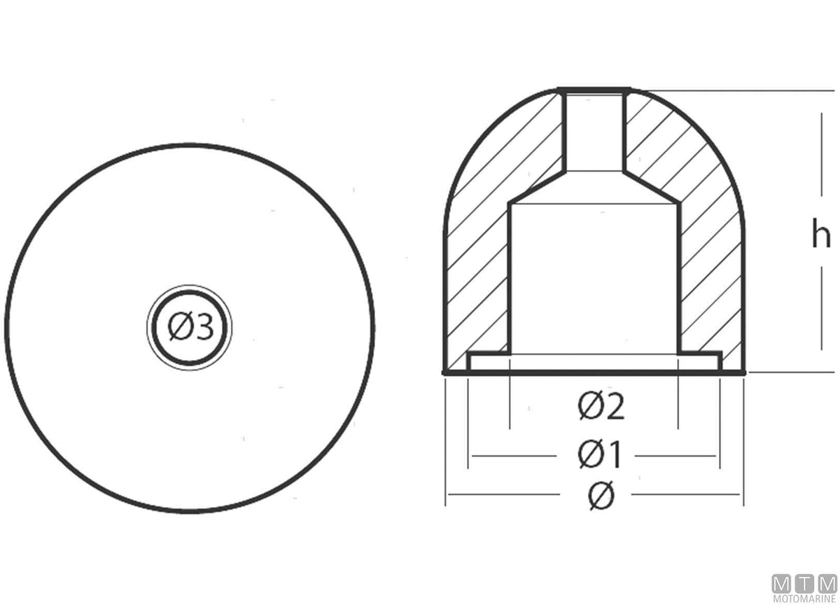Ogive anode for Max Power bow thruster in zinc - original photo Motomarine Srl