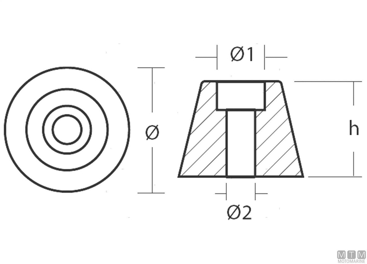 Ogive anode for Sleipner SP30/40 bow thruster in aluminium - original photo Motomarine Srl