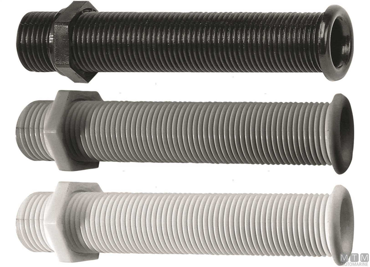 Black long through-hull fitting for Ø22.7 mm plugs - original photo Motomarine Srl