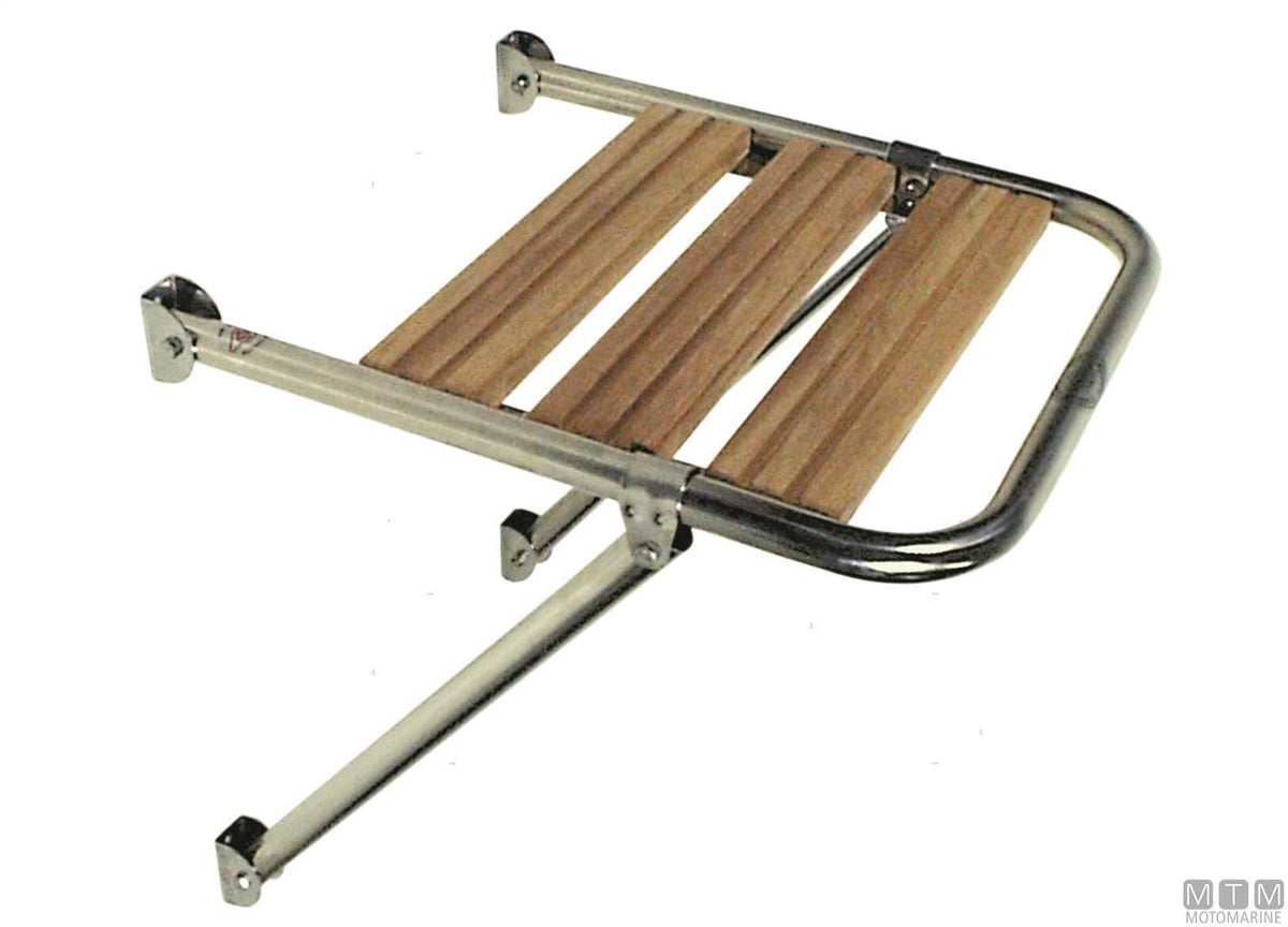 Tinox L swim platform 52x49 cm, AISI 316 stainless steel and wood - original photo Motomarine Srl