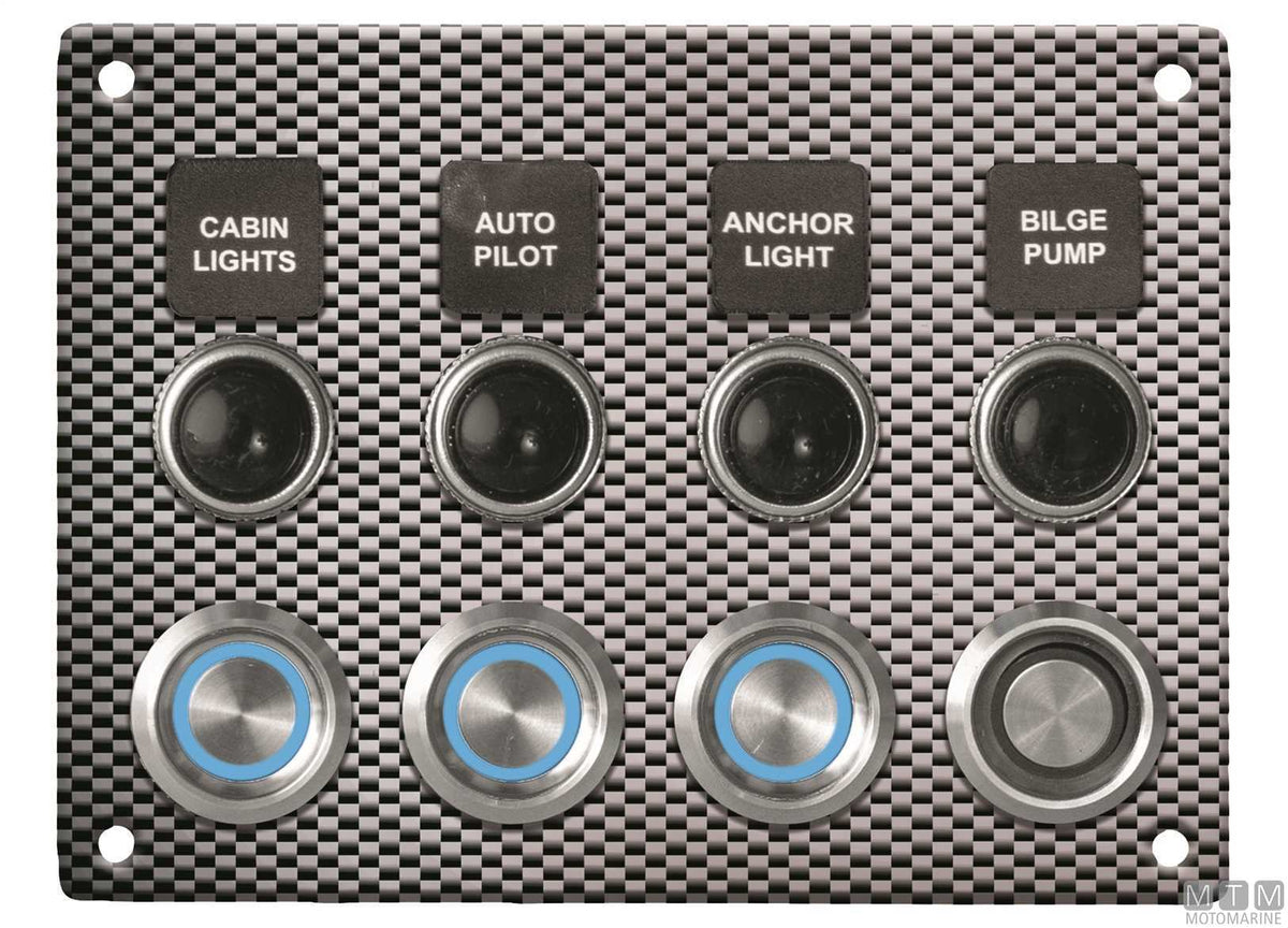 Carbon aluminium panel with push-button switches, 8 positions - original photo Motomarine Srl