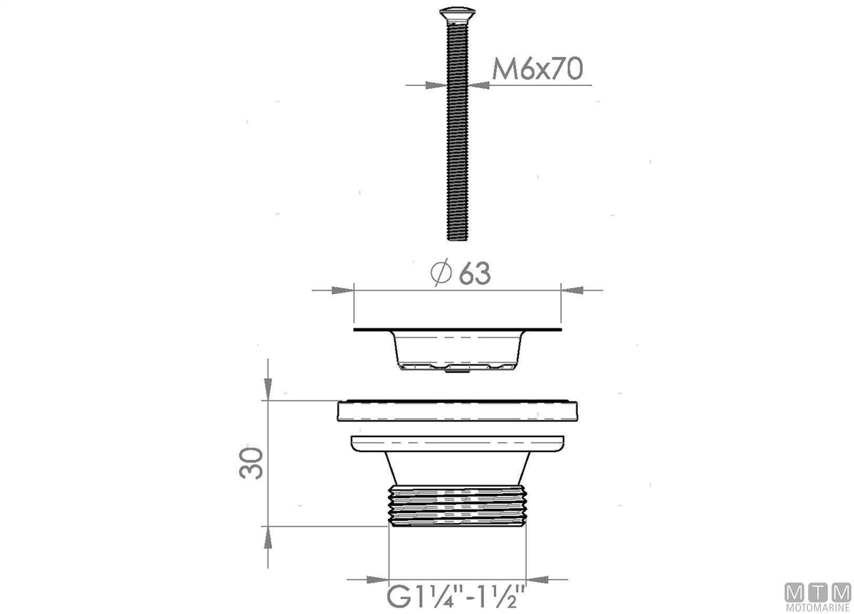 Drain strainer for Ø40 mm hole, 1"1/4 outlet - original photo Motomarine Srl
