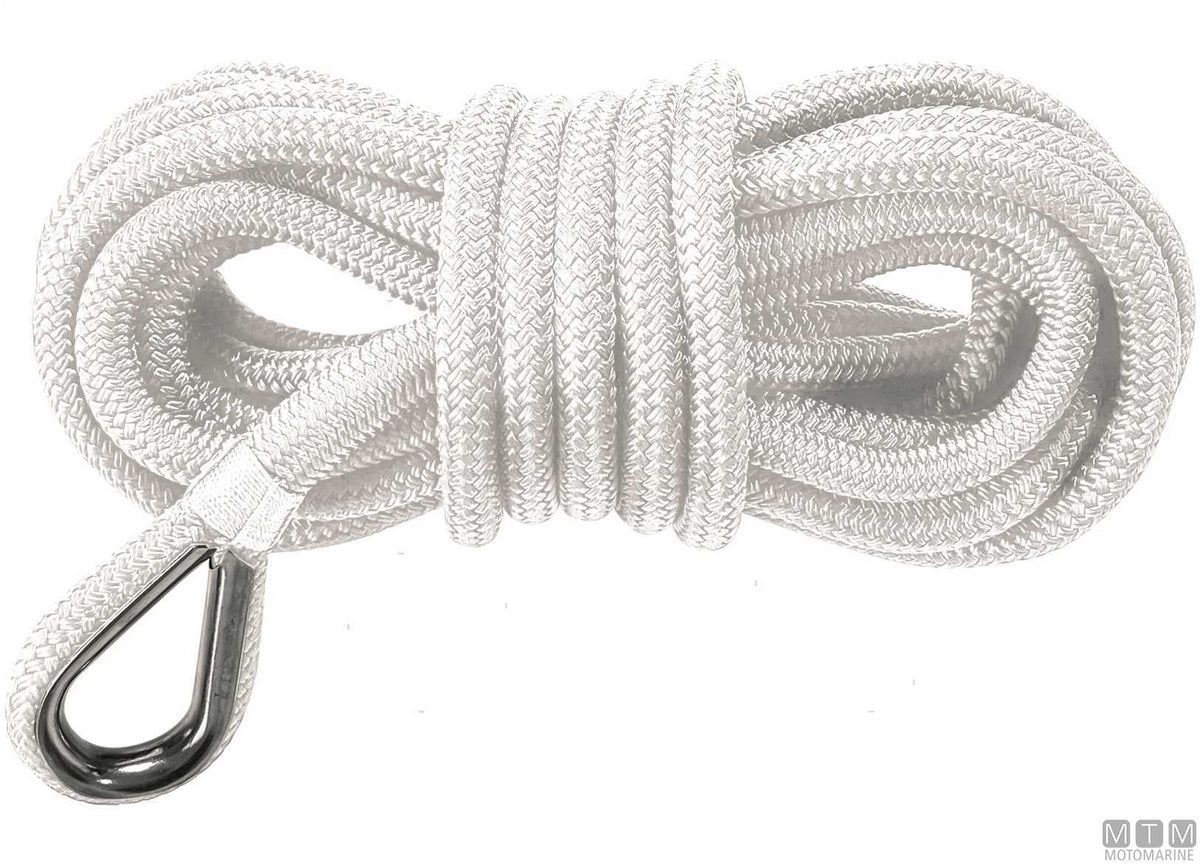 16-strand white mooring braid with stainless steel thimble Ø18 mm 15 m - original photo Motomarine Srl