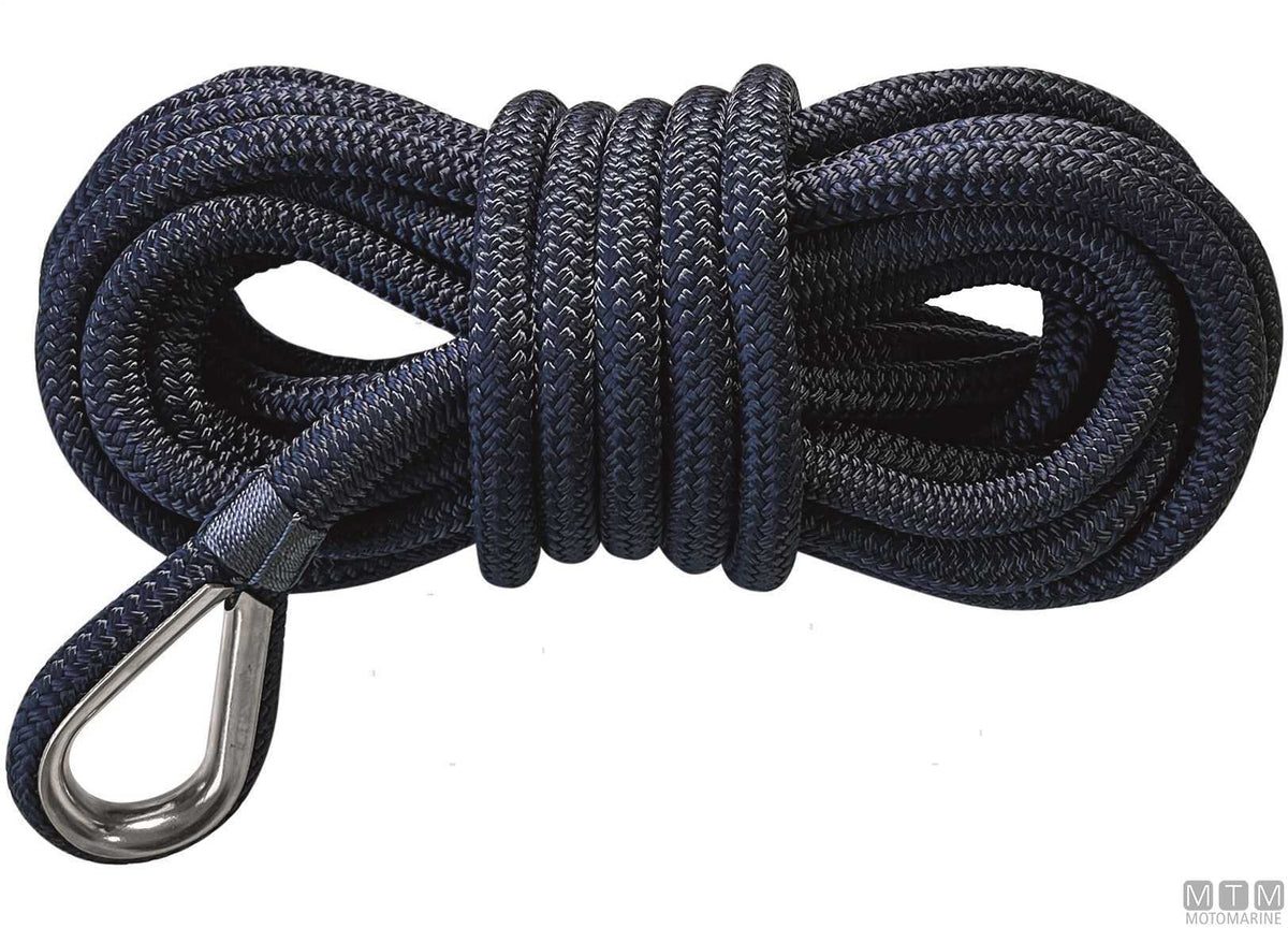Navy blue 16-strand mooring braid with stainless steel thimble Ø8 mm, 10 m - original photo Motomarine Srl