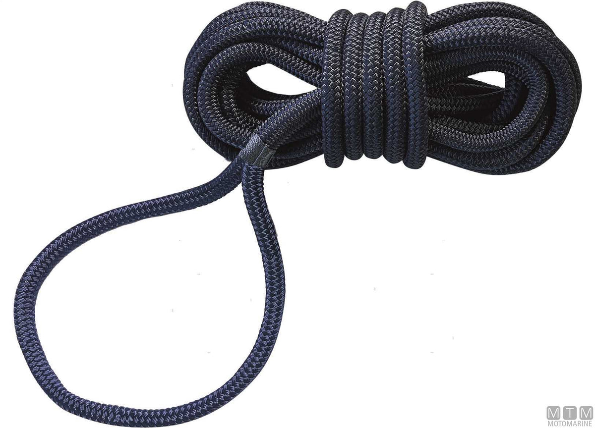 Blue polyester mooring braid with spliced eye Ø18 mm, 15 m - original photo Motomarine Srl