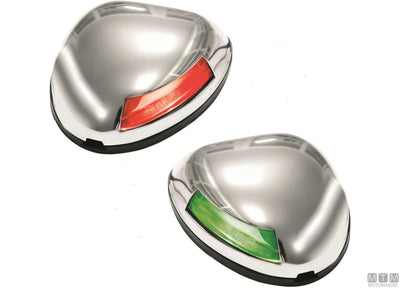 Pair of red and green Compact LED bow navigation lights in stainless steel