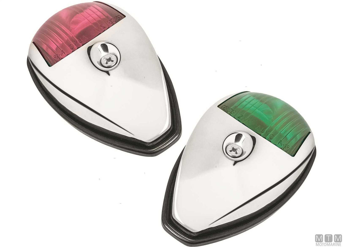 Pair of LED bow navigation lights, red and green, black - original photo Motomarine Srl