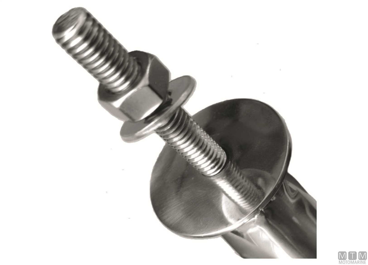 Stainless steel and teak handrail flanged base L305 mm - original photo Motomarine Srl