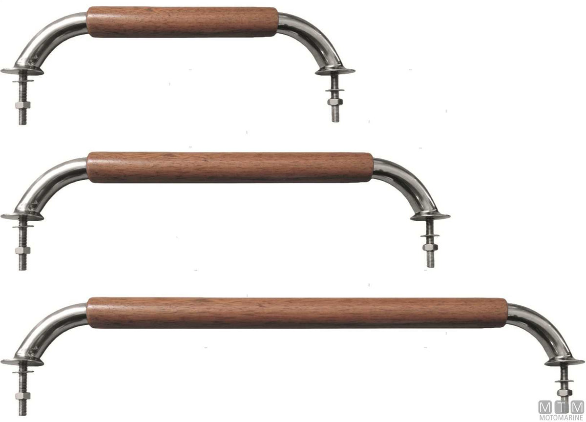 Stainless steel and teak handrail, flanged base, L610 mm - original photo Motomarine Srl