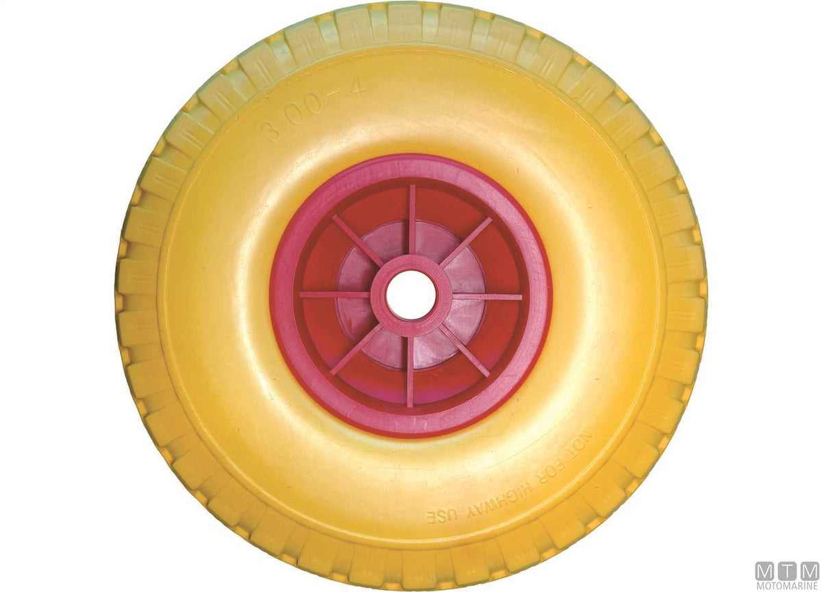 Solid puncture-proof wheel for trolleys, Ø260 mm, Ø20 mm bore, yellow - original photo Motomarine Srl