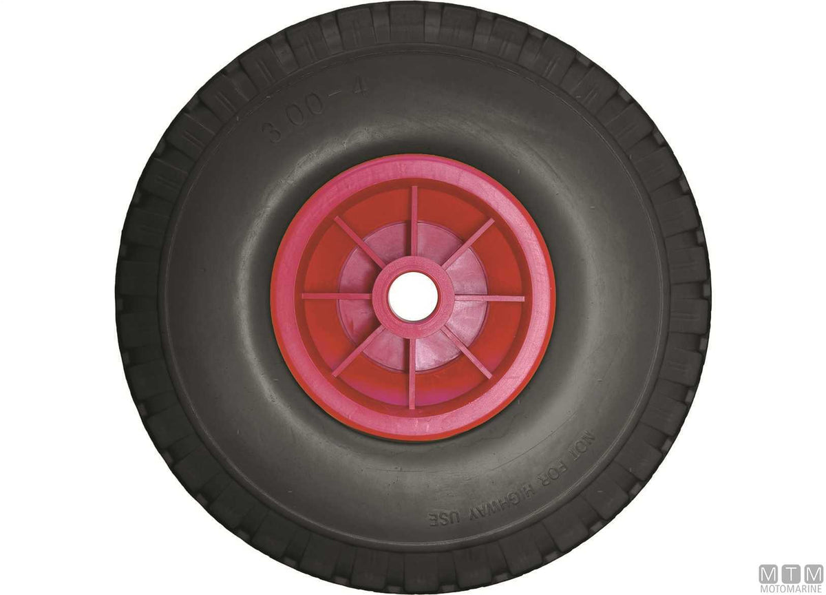 Solid puncture-proof wheel for trolleys, Ø260 mm, Ø20 mm bore, yellow - original photo Motomarine Srl