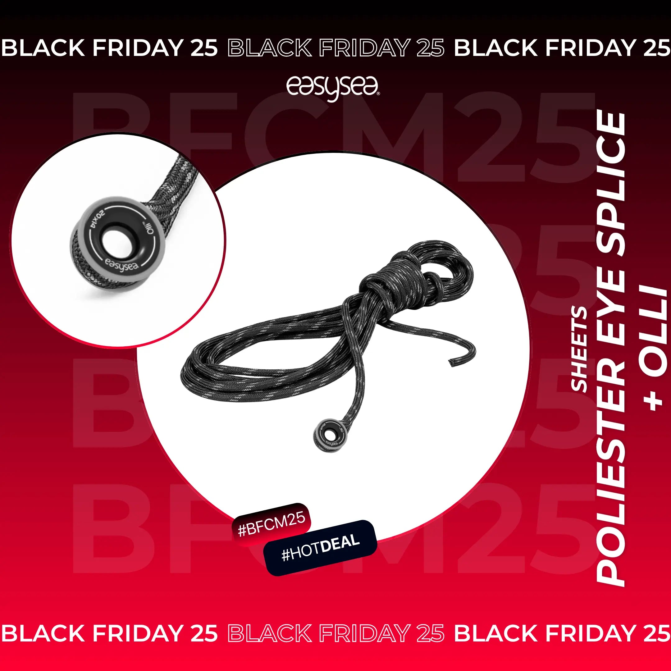 Polyester Sheet with Eye Splice + Olli™ - Anti Shock low friction ring aluminium M already Integrated into the Eye Splice