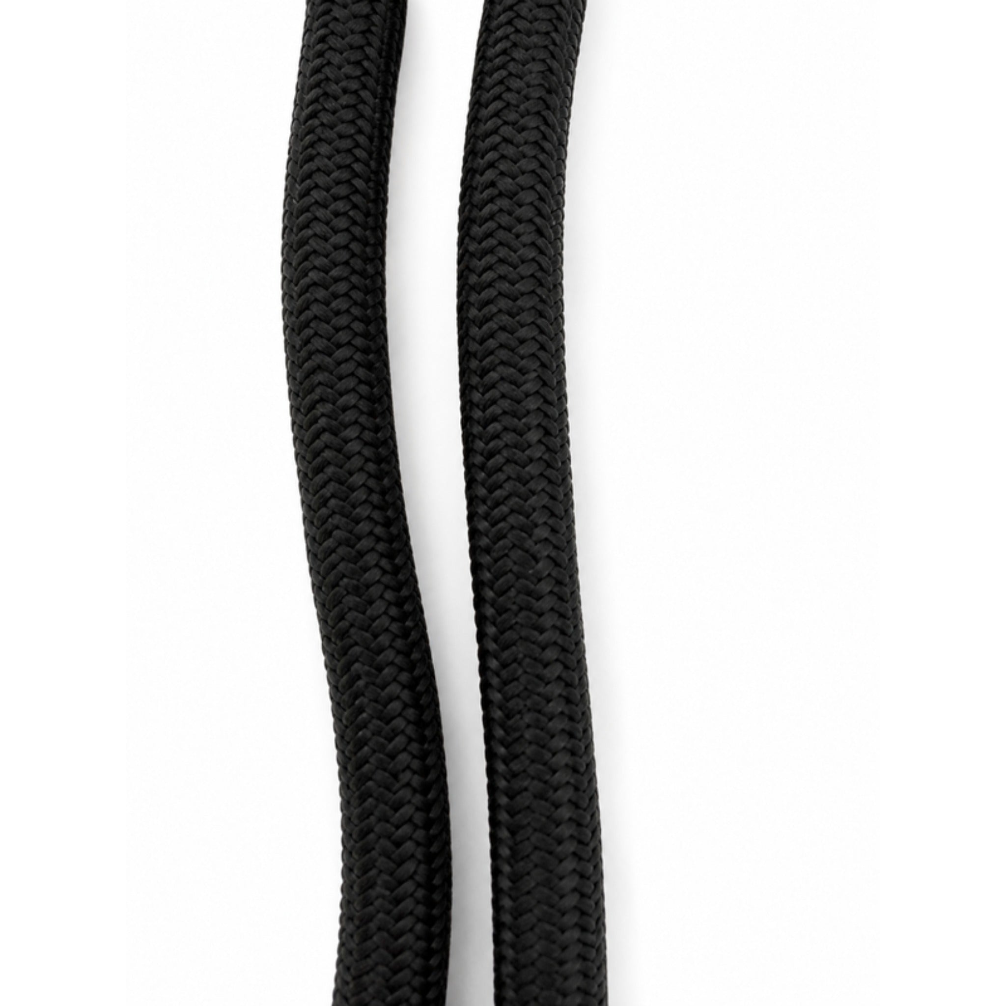 Macro of the braided black cover of the Dyneema loop