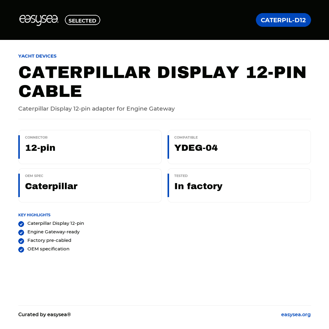 easysea Selected — Yacht Devices Cavo Adattatore Caterpillar Display 12-pin — Spec card