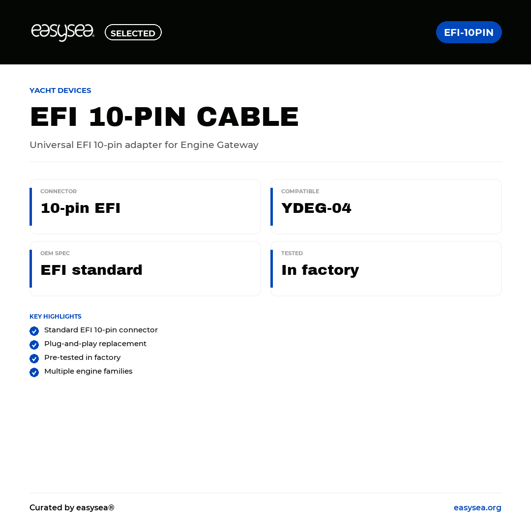 easysea Selected — Yacht Devices Cavo Adattatore EFI 10-pin — Spec card