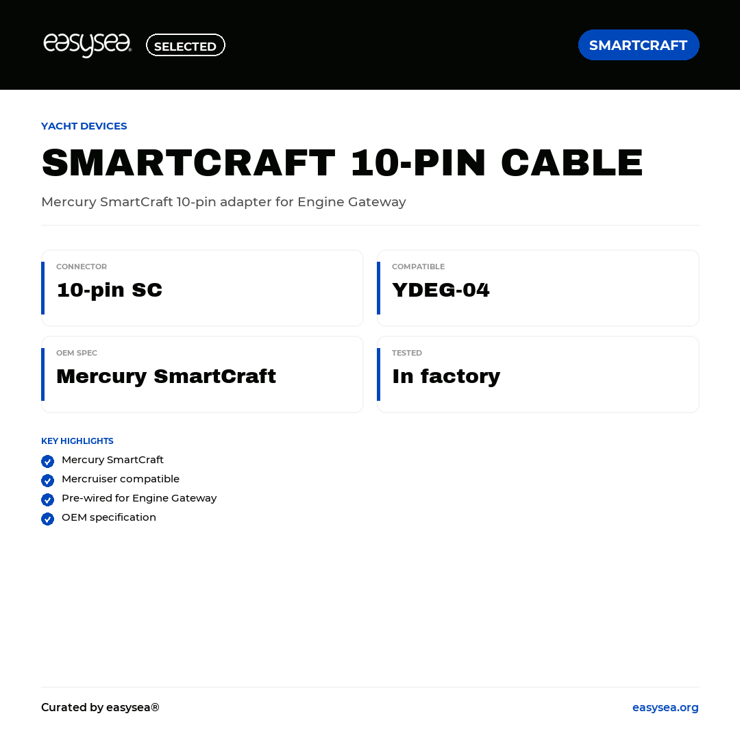 easysea Selected — Yacht Devices Cavo Adattatore SmartCraft 10-Pin — Spec card
