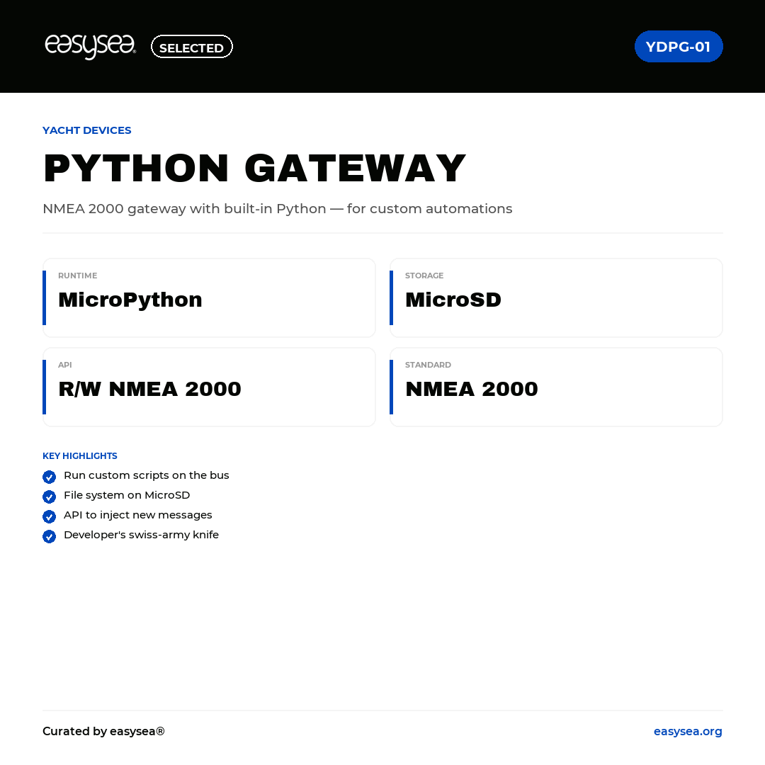 easysea Selected — Yacht Devices Python Gateway YDPG-01 — Spec card