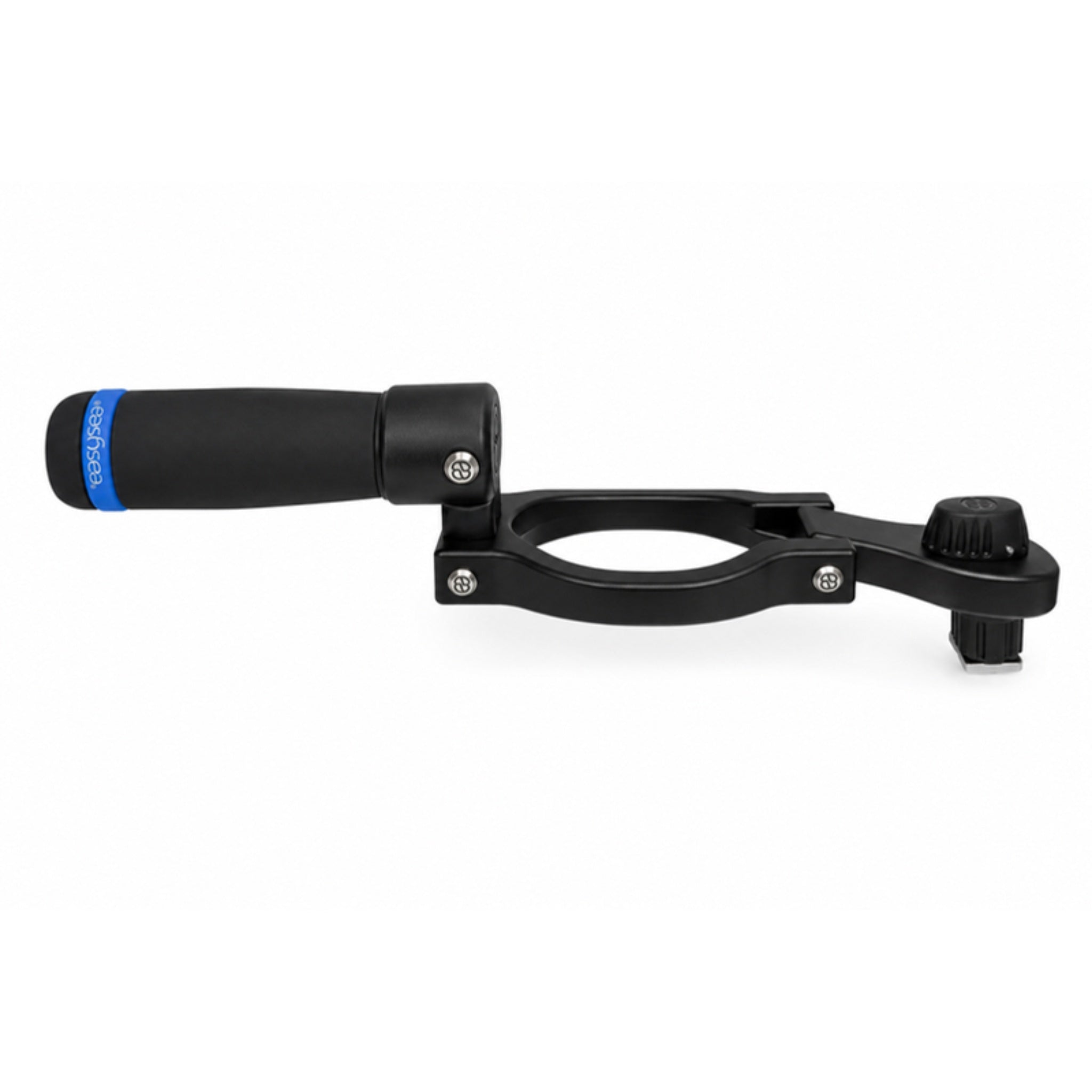 Flipper winch handle in closed position seen from above, grip lying flat along the arm