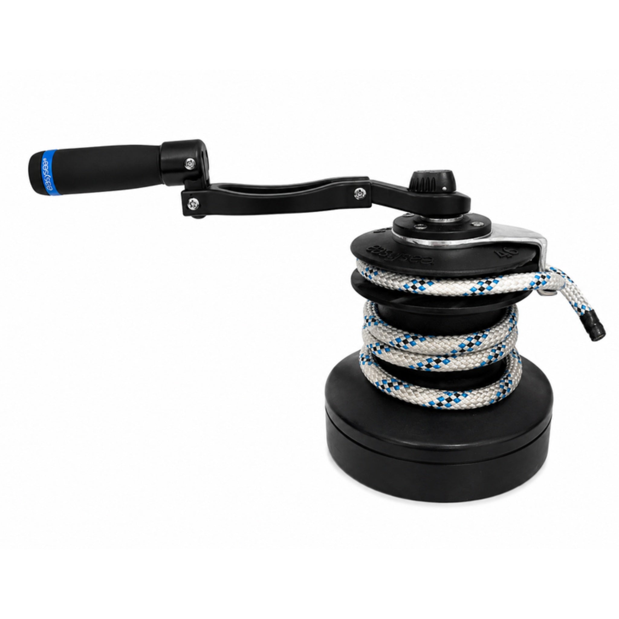 Flipper winch handle in extended position on a winch, 30 cm lever for maximum leverage