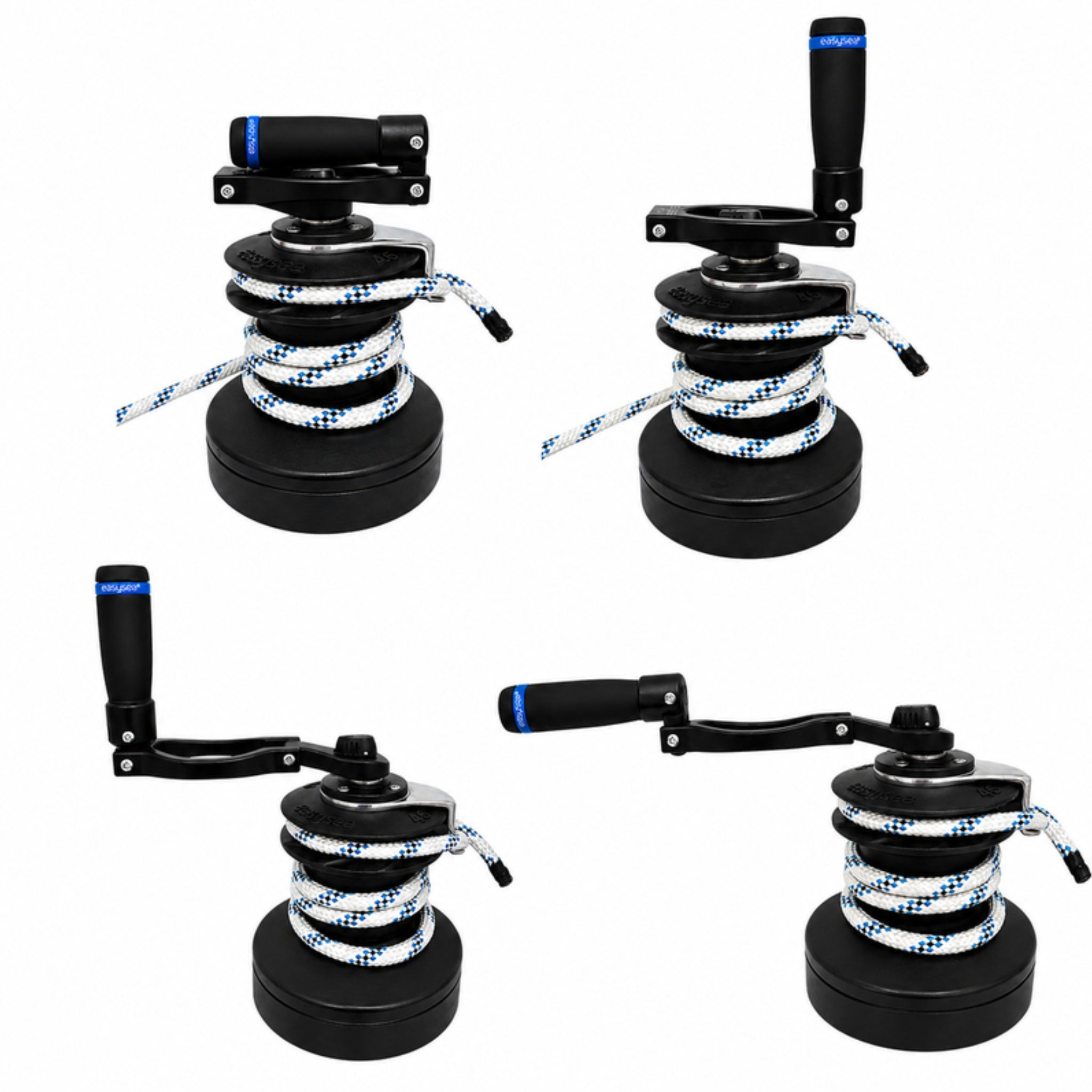 The four positions of the Flipper winch handle on a winch: closed, half-open, open and extended