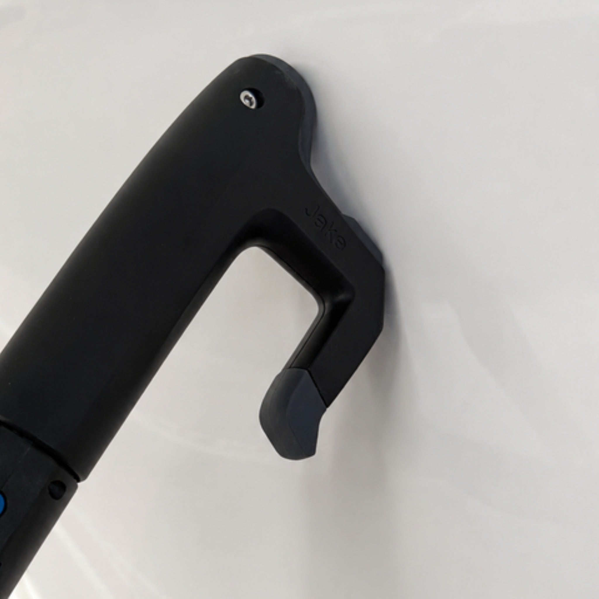 Close-up of the Jake boat hook head hook and protective rubber tip