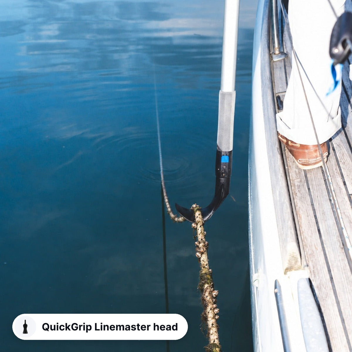 Jake QuickGrip Linemaster head picking up a mooring line from the water